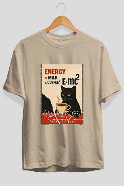 Ankhises Μπλουζάκι  "For the Love of Cats " με 126 στάμπες γάτας, μπεζ, overs...