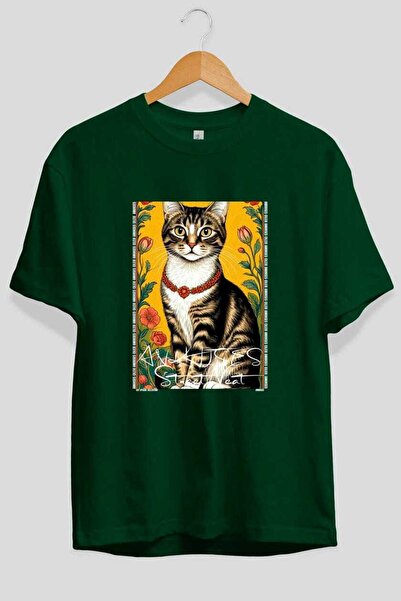 Ankhises T-shirt  "For the Love of Cats " με πράσινο σχέδιο γάτας στο μπροστι...