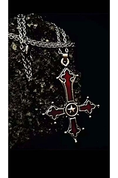 İsra Ayyıldız Moonstar Collection Silver Gotik Yıldız İşlemeli Kırmızı Haç Kolye