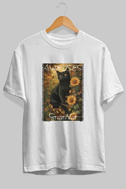 Ankhises For the Sake of Cats 89 Front Cat Printed White Oversize T-Shirt 100...
