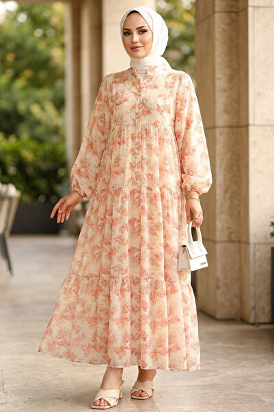 N.S NEVA STYLE Patterned White Hijab Dress 627510B