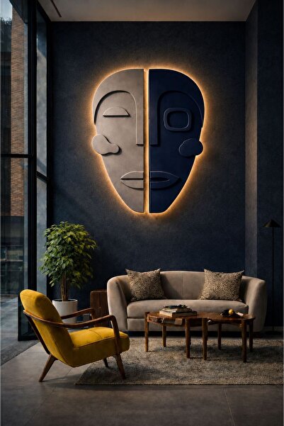 ZESİBA Led Işıklı Modern Bohem İkili Yüz Ahşap Duvar Dekoru 80x50 cm | İkili ...
