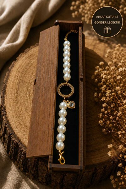 Ç'eyrek ve Gram Uyumlu Bileklik – İnci Detaylı Gold Uyumlu Kadın Bileklik
