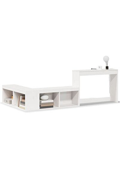 vidaxl Noptieră cu birou, alb, 232x112x75 cm lemn masiv de pin