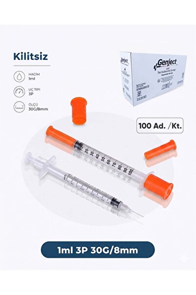 Genject 01 ml. , 3 Parçalı , 30G (0.3mm.), 8mm, Süper Insüilin Enjektörü, Mez...