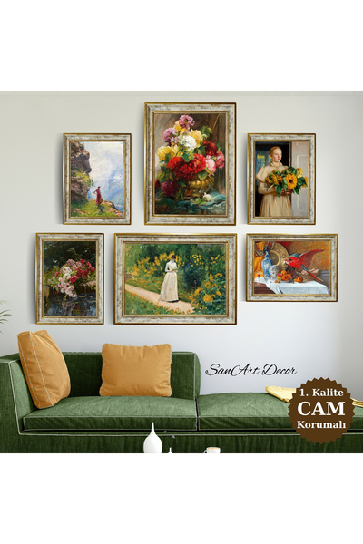 Sanart Set de pictură în ulei înrămat, 6 piese, set de pictură vintage, decor...