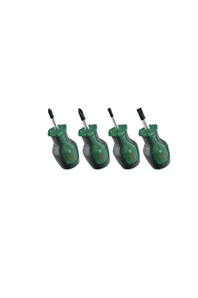 Bosch 1600A032UJ Set of 4 Stubby Screwdrivers (Green/Black)