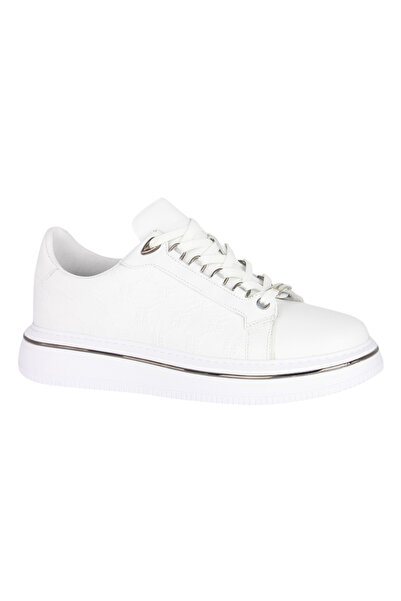 Pierre Cardin Men's White Tonal Monogram Embossed Leather Platform Sneaker wi...