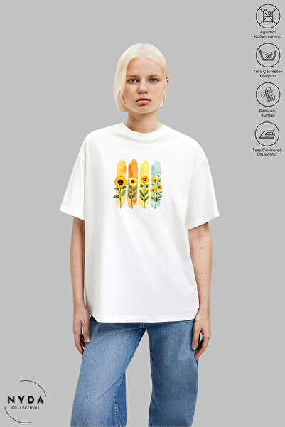 Nyda Collections Tricou de damă cu mânecă scurtă, supradimensionat, din bumba...