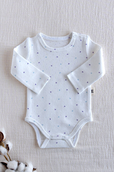 Mimu Baby %100 Pamuk Pointel Uzun Kollu Bebek Zıbın - Turkuaz Kalpli