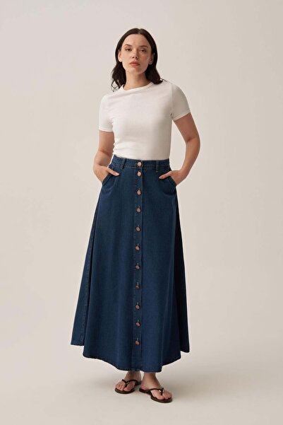 ALLDAY Dark Blue-Body Buttoned Denim Skirt