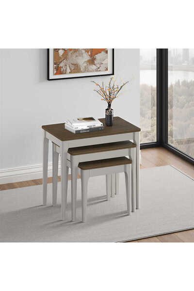 Adore Mobilya Milano Üçlü Zigon Sehpa - Vizon/Zebra 64x60x40 cm