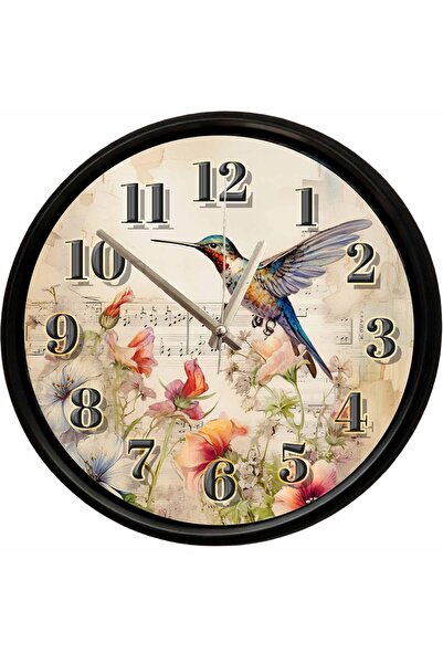 Caseras Hummingbird and Flowers Themed Decorative Wall Clock 28 cm Silent Mec...