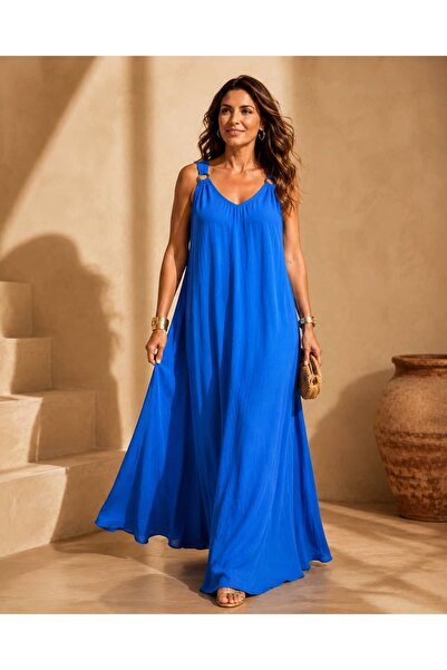 Punta Otantik Pt26009 Strappy Back Detailed Linen Cotton Sorita Dress Saks