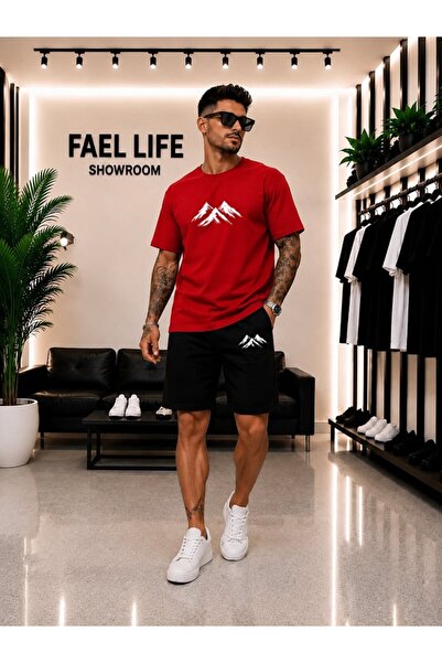 FAEL LİFE Unisex Wide Cut T-Shirt and Shorts Set with Mountain View Print