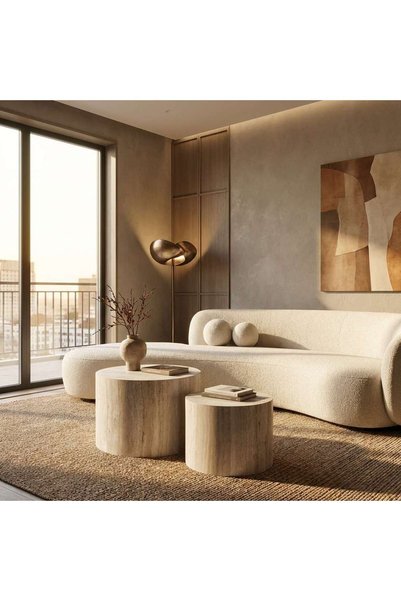 PAN HOME طقم طاولات قهوة مورس بيضاوي - طبيعي (2 قطع)