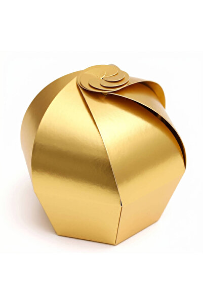 Altın Varak Premium Cupcake - Hediye, Şeker ve Kurabiye Sunum İkram Kutusu (Gold) - 20'li Paket