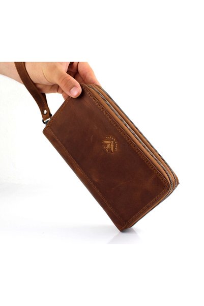 AlphaClub Bag Men's Genuine Leather Brown Multi-Compartment Handbag