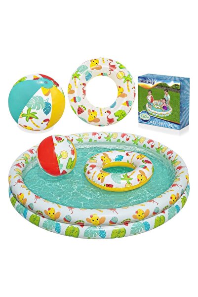 BESTWAY Piscina pentru copii 3 în 1 122 x 20 cm + ROȚE + MINGE 51124