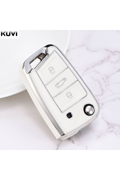 Choice4 B White TPU Car Key Case Cover Fob For VW Volkswagen Polo Tiguan Pass...