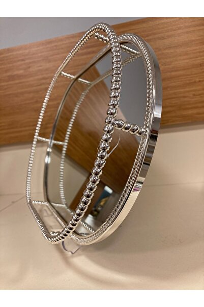 PLUS HOME Tray Decorative Oval Mirror Model Cast Brass Color Silver Size 38X2...