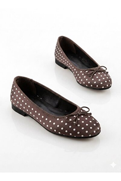 MAYA SHOES Kadın Puantiyeli Fiyonklu Detaylı Günlük Rahat Babet