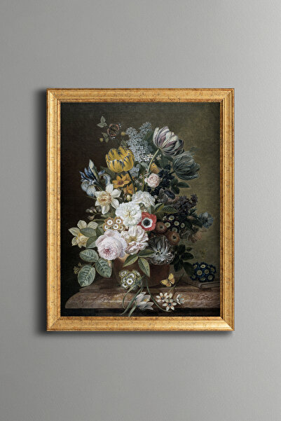 epiqart Striped Tulips and White Roses - Vintage Patterned Frame - Slim Model