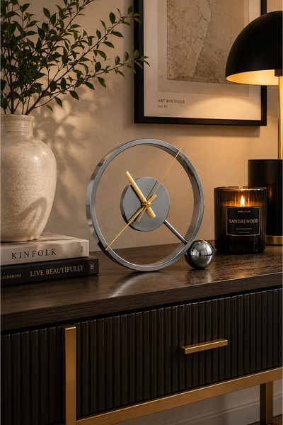 ASLAN DEKOR Modern Minimalist Metal Masa Saati 25 Cm | Sessiz Akar Mekanizmal...