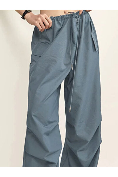 Take Two By Styli Grey Drawstring Waist Ruched Straight Leg Pants