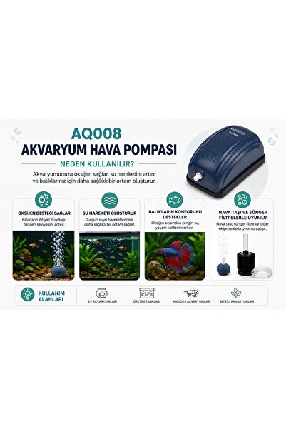 Aquawing AQ008 Akvaryum Hava Motoru Oksijen Pompası Güçlü Hava Çıkışı