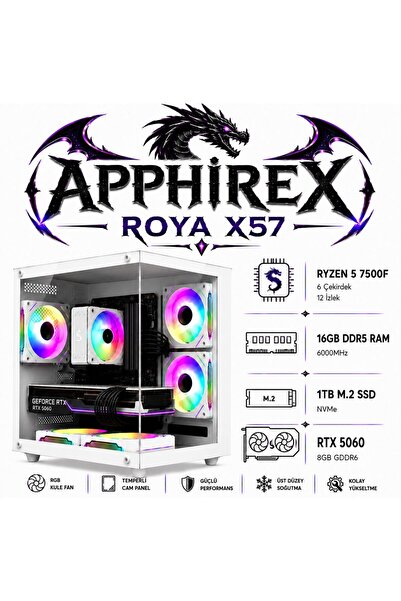 Apphirex ROYA X57 Ryzen 5 7500F 16GB DDR5 RAM 1TB M2 SSD RTX5060 GDDR7 Masaüs...