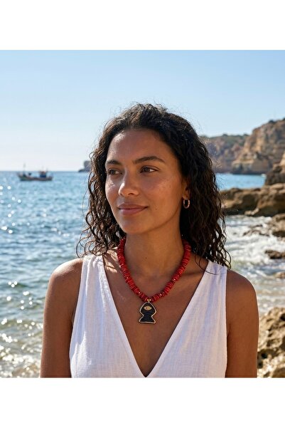 Hello Neo Jewelry Doğal Kırmızı Mercan Boncuk Ve El Yapımı Seramik Siyah Balı...