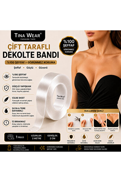 tina w e a r Çift Taraflı Dekolte Bandı Şeffaf Fashion Tape Elbise ve Kıyafet...