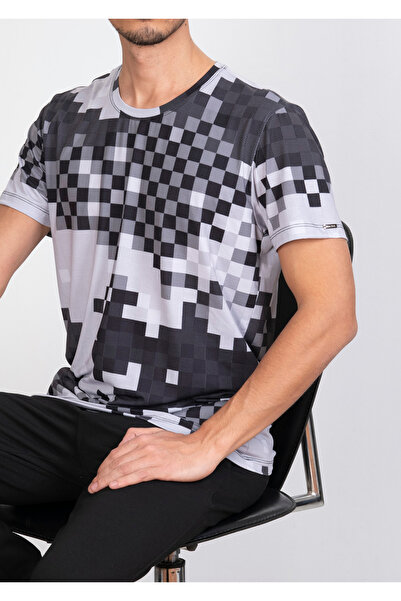 Mondo Piksel Desenli Siyah-Beyaz T-Shirt