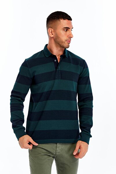Arma Ar-Ma Men's Polo Collar Sweatshirt, Unprinted, Striped, Buttoned, Withou...