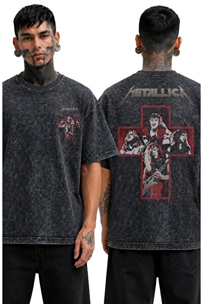 Fuddy Moda Tricou unisex cu imprimeu în spate cu crucea membrilor Metallica, ...