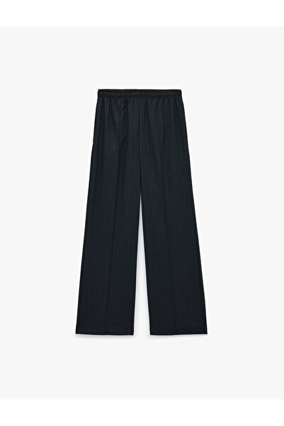 Koton High Waist Elasticated Striped Wide Leg Trousers with Pocket Detail