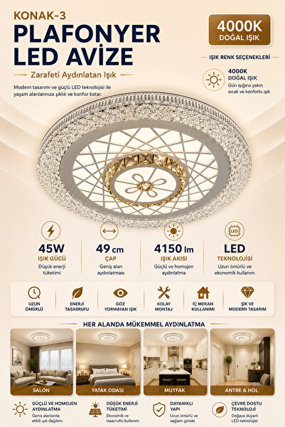 LEDAY 45 WATT 49CM LED PLAFONYER AVİZE - GÜNIŞIĞI 4000K