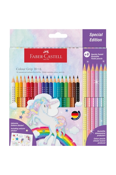 Faber Castell SET PROMOȚIONAL CREIOANE COLORATE 18+6 CULORI GRIP 2001 UNICORN...