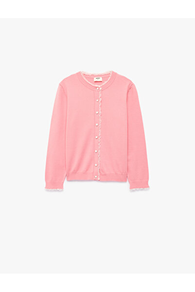 Koton Long Sleeve Crew Neck Lace Detailed Buttoned Knitwear Cardigan