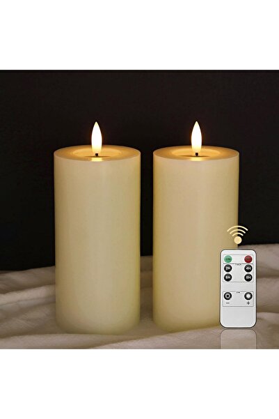 OEM Set de 2 lumânări LED decorative din ceară bej de 15 cm cu telecomandă