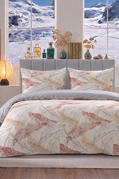 Newsevinç Ev Tekstili Botanical Leaf Patterned Double 200 X 240 Duvet Cover S...