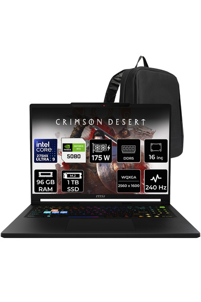 MSI Raider 16 HX Core Ultra 9 275HX RTX 5080 16 GB 175W 96GB RAM 1TB SSD 16" ...