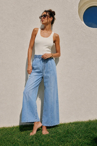 Safari Beli Lastikli Geniş Paça Kadın Jean Pantolon
