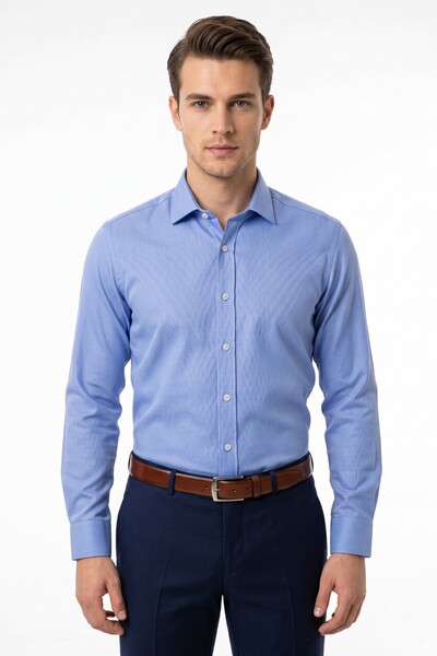 KAMER قميص رجالي بأكمام طويلة من نوع Slim Fitt Dobby 2413 BGL-ST05504