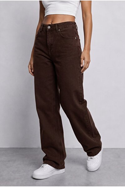 BİKELİFE Women's Brown High Waist Wide Leg Loose Stretchy Palazzo Trousers
