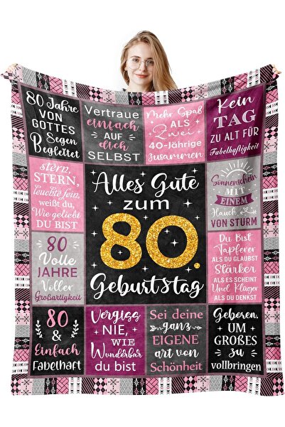 OEM Pătură pentru 80 de ani Flanel moale 150x130 cm Cadou de ziua de naștere Roz