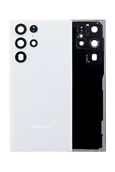 Yedcom Samsung Uyumlu S22 ULTRA Beyaz Uyumlu Kamera Camlı Arka Pil Kapağı Bat...