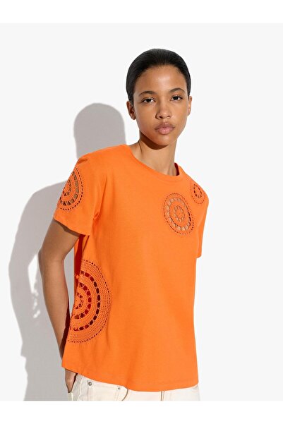 PARFOIS Kadın Tığ İşlemeli %100 Pamuklu T-Shirt