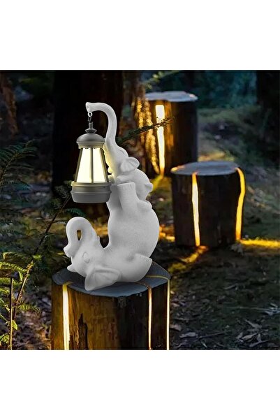 OEM Figurină din rășină în formă de elefant cu lanternă solară, decorațiune d...